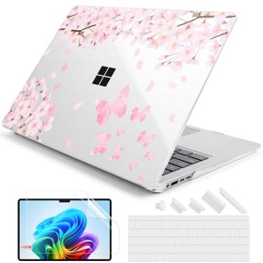 Imagem de DONGKE Capa para laptop Microsoft Surface (2024), Windows 11 Copilot+ PC, tela sensível ao toque de 13,8 polegadas, capa protetora de plástico rígido com capa de teclado e protetor de tela - flores