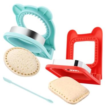 Imagem de Conjunto de 2 cortadores de sanduíche, cortador e selador de sanduíche de café da manhã sem crosta, cortador de biscoito de aço inoxidável, com 1 mini espátula, cortadores de sanduíche