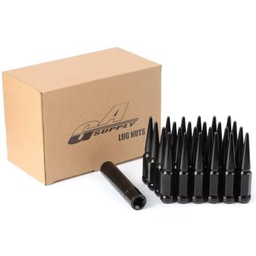 Imagem de GAsupply Porcas 24 x 3,5 cm, ponta fechada, bolota preta com pontilhado, cônica, 11 cm de altura para roda de reposição, 1 chave de soquete longo