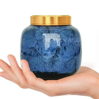 Imagem de JEVACO Pequenas Urnas para Lembrança de Cinzas Humanas-Mini Urna Funerária Decorativa de Cerâmica Azul para Compartilhar As Cinzas de Adultos, Crianças E Animais de Estimação Em Memória de Seus Entes