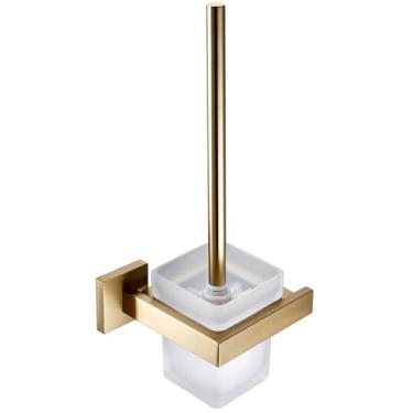 Imagem de Conjunto de acessórios para banheiro em ouro escovado, suporte para rolo de papel higiênico de parede, toalheiro, cabide para roupão, kit de acessórios de aço inoxidável, escova de banheiro BG