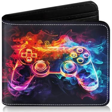 Imagem de Carteira infantil para meninos de 8 a 10 anos, 9 a 12, 11 a 15 anos, com bloqueio de RFID, para jogos, janela engraçada com bolso para moedas, presente de aniversário e Natal, gamepad azul roxo