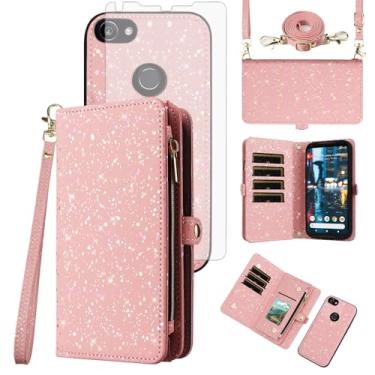 Imagem de Asuwish Capa de celular para Google Pixel 2XL com zíper carteira magnética destacável com protetor de tela e compartimento para cartão com glitter, suporte para celular, acessórios Pixle 2 XL Pixel2XL