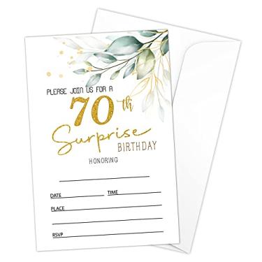 Imagem de HOUSPEAK Cartões de convites de preenchimento de aniversário de 70 anos com envelopes (20 unidades), decorações de suprimentos de festa de aniversário surpresa de vegetação, convites de aniversário