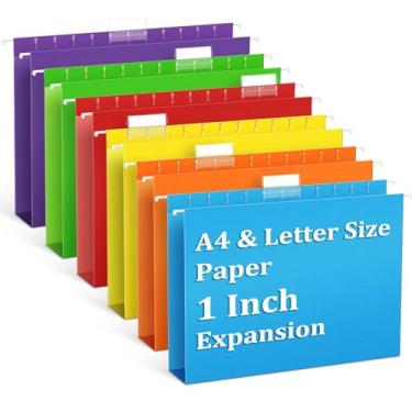 Imagem de V-Opitos Pacote com 6 pastas de arquivo suspensas de expansão de 2,5 cm, pastas suspensas tamanho carta com aba ajustável de corte 1/5, pastas de arquivos suspensas com capacidade extra, sala de aula