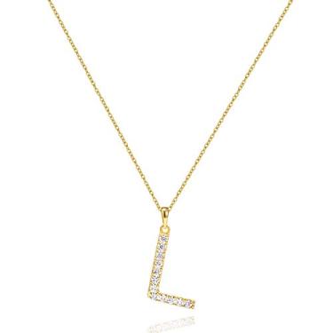 Imagem de Colar com inicial de zircônia cúbica da Tarsus, pingente, joias, presentes para namoradas, mulheres e meninas Dourado