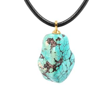 Imagem de Colar de cristais de cura com pedra preciosa de 7 chacras colar de cobre envolto em pedras preciosas naturais colar unissex hippie couro gargantilha, Gema Couro, Turquesa