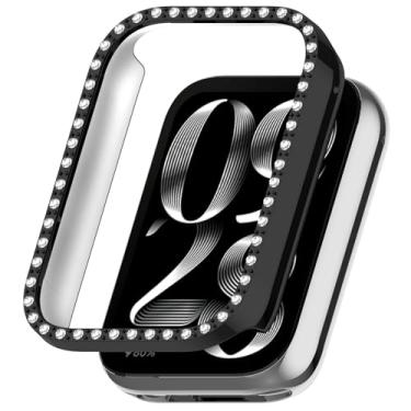 Imagem de Disscool Capa compatível com Xiaomi Smart Band 9 Pro Smartwatch antiqueda rígida PC capas protetoras de substituição diamante sintético decoração capa acessórios de relógio (preto)