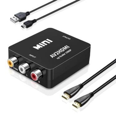 Imagem de Conversor RCA para HDMI, 1080p Mini RCA composto CVBS AV para HDMI adaptador de áudio e vídeo caixa conversor suporta PAL/NTSC para Wii PS2 PS3 Xbox VHS N64 VCR câmera DVD (com cabo de alimentação USB