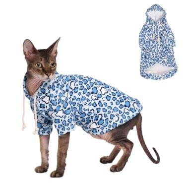 Imagem de GigglyHouse Roupas para gatos Sphynx, terno de gato com chapéu e moletom, conjunto completo para gatos sem pelos, Cornish Rex e Devon Rex (moletom azul, 2GG (4,5-5 kg))