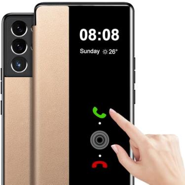 Imagem de Capa para Samsung Galaxy S21 Ultra Flip de couro transparente S-View, janela sensível ao toque, para Samsung S21 Ultra, capa protetora de janela inteligente, capa protetora à prova de choque Galaxy 5G