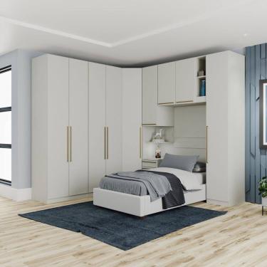 Imagem de Quarto Modulado Solteiro Completo 9 Portas 3 Gavetas Canto Oblíquo Seletto Cinza
