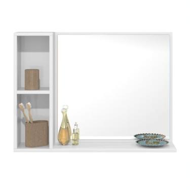 Imagem de Espelheira Bali Gabinete Armário Para Banheiro De Parede Suspenso Nicho com Prateleira e Espelho - Branco