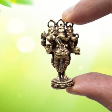 Imagem de Purpledip Ídolo de latão em miniatura raro Trimukhi Ganesha Ganapati de três cabeças: estátua colecionável com acabamento muito fino detalhado (12698Z6)