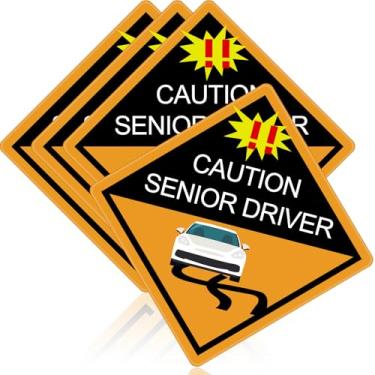 Imagem de Chunful 4 peças de ímã de motorista idoso para carro de motorista sênior ímã de carro engraçado brincadeira ímã de carro Please Be Patient Idoso Motorista Adesivo de para-choque sinal de mordaça