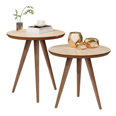 Imagem de Mesa De Centro E Lateral Redonda 45cm Mdf Fosco