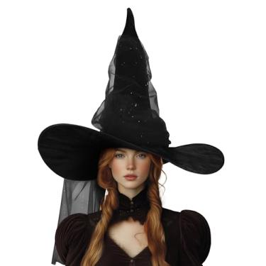 Imagem de VZQI Witch Hat Halloween Witches Hat Black Witch Hats for Women Adult Wizard 24-inch Large Mesh Hat