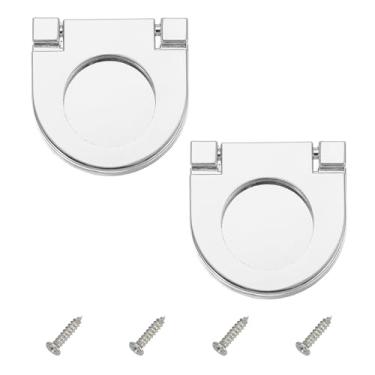 Imagem de PATIKIL Puxador de anel nivelado de 1,4 polegadas (35 mm) 2 peças puxador de gaveta de perfil baixo de liga de zinco com parafusos para armários de móveis, prata escovada