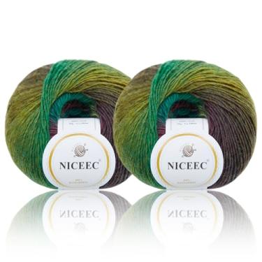 Imagem de NICEEC 2 novelos de fio macio arco-íris 100% lã gradiente multicolorida para tricô de crochê comprimento total 180 m × 2 (196 m × 2,50 g × 2)-13#