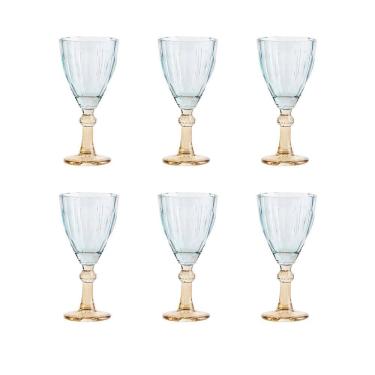 Imagem de Conjunto 6 Taças em Vidro com Detalhes na Haste Azul e Âmbar 250ml AG0053 BTC