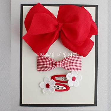 Imagem de 4 peças de prendedores de cabelo feitos à mão para meninas - Feito na Coreia - RIBBONVILL (VERMELHO)