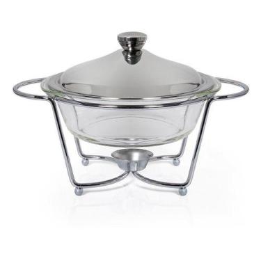 Imagem de Rechaud Panela Redondo Em Vidro Com Alça Em Inox Gourmet Mix