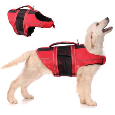 Imagem de ASENKU Colete salva-vidas para cães com listras refletivas, colete de segurança ajustável de alta flutuação, salva-vidas para cães pequenos Ripstop para natação de barco, preservador de vida leve para