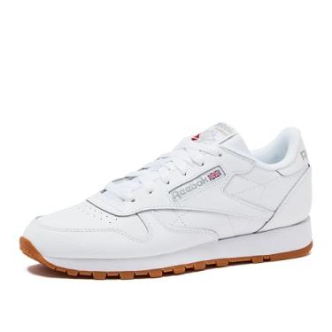 Imagem de Reebok Tênis feminino de couro clássico, Ftwr Branco/Cinza Puro 3/Reebok Rubber Gum-03, 41
