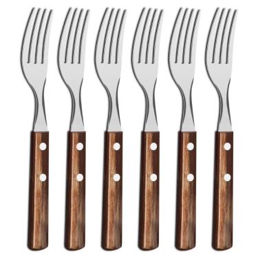 Imagem de Kit 6 Garfos De Mesa Tramontina Polywood Inox Cabo Castanho