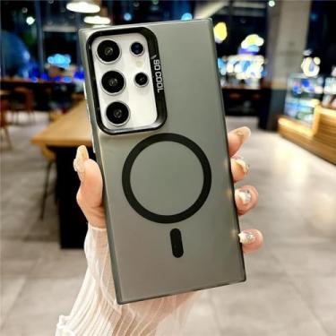 Imagem de HPQWN Para S24 Plus Luxury Matte Magnetic Case Capa rígida com carregamento sem fio (para S24 Plus/preto)