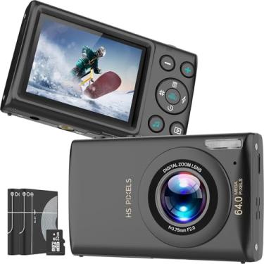 Imagem de Câmera digital, foco automático de 64 MP UHD 4K, zoom digital de 18x, câmera digital portátil compacta para apontar e fotografar - preta