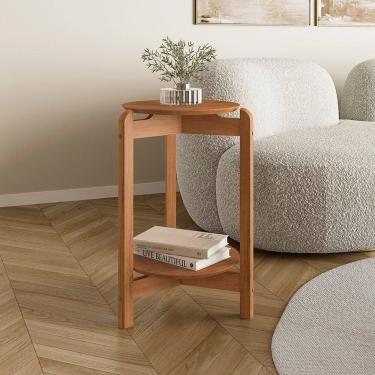 Imagem de Mesa Lateral Mdf com Pés de Madeira Maciça Lizz Cedro