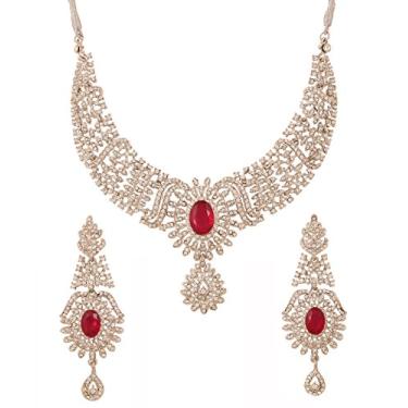 Imagem de Touchstone Conjunto de colar de joias indiano bollywood branco com strass em tom dourado ou branco para mulheres., Strass, Sem Pedra Preciosa