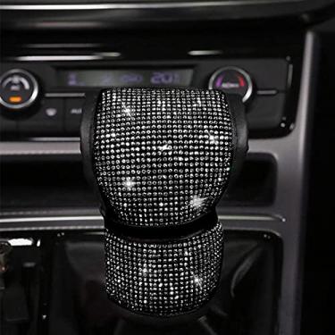 Imagem de MINGZAIQIPEI Capa de mudança de marcha de carro brilhante, puxador de carro de cristal lustroso protetor diamante acessórios de decoração de carro para mulheres (preto)