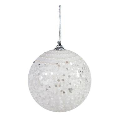 Imagem de Bola decorada natalina na cor branca 10CM florarte