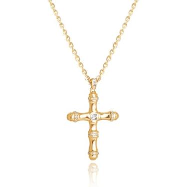 Imagem de Valloey Rover Colar de cruz para mulheres, delicado banhado a ouro 14 K, diamante zircônia cúbica, crucifixo, fé, pingente de fé, moderno, clipe de papel, corrente de ouro fino, joias religiosas