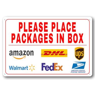 Imagem de Coloque os pacotes na caixa placa de alumínio - Instruções de entrega para meus pacotes em casa, escritório, loja, porta (pacotes na caixa, 20 x 30 cm)