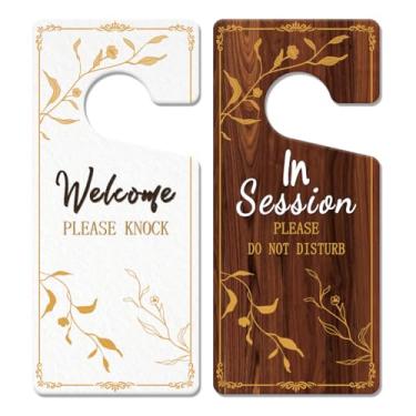 Imagem de Pacote com 2 placas de porta em sessão para terapeutas, "Please Do Not Disturb", placa para consulta de tratamento de massagem de escritório PVC Welcome Please Knock Plaque 22 x 10 cm