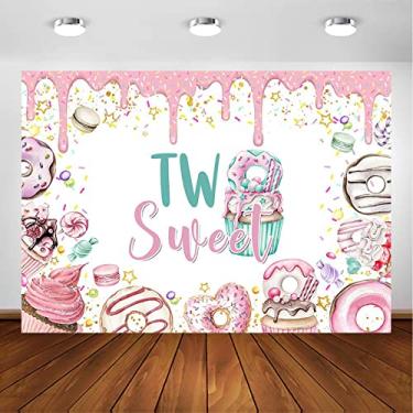 Imagem de Avezano Dois Doces Pano de Fundo Doce Donut Doce Sorvete Decorações de Festa de Aniversário Bolinhas Douradas Smash Macaron Fundo de Fotografia de Aniversário para Meninas (3 x 2,4 m)