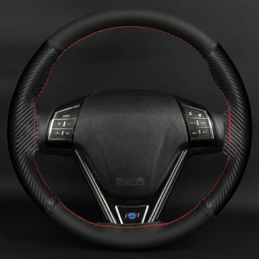 Imagem de Capa de volante costurada à mão, acessório universal de couro de microfibra de fibra de carbono, envoltório de volante costurado, respirável e antiderrapante, serve para a maioria dos carros de 37 a