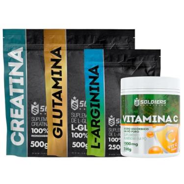 Imagem de Soldiers Nutrition, Kit: Arginina 250g + Vitamina C Em Pó 500g + Glutamina 500g + Creatina 500g - 100% Pura Importada - Soldiers Nutrition