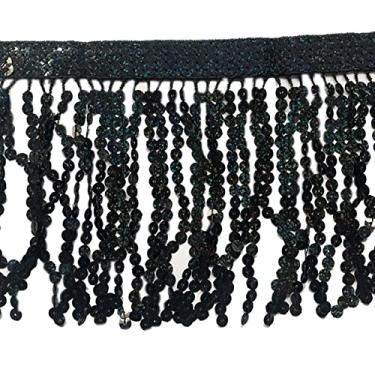 Imagem de Lauthen.S Acabamento de franjas de lantejoulas de 9,8 metros, acabamento de costura de borlas de lantejoulas de 15,2 cm para artesanato faça você mesmo enfeite de roupas de vestido latino preto