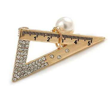 Imagem de Broche de régua triangular de cristal transparente com pérola pendurada - 35 mm de diâmetro, One Size, Sem tipo de metal, diamante