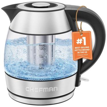 Imagem de Chaleira Elétrica CHEFMAN 1.2L 1500W para Chá com Infusor de Inox, Desligamento Automático, Proteção contra Fervura a Seco e Luz LED