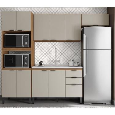 Imagem de Cozinha Modulada 5 peças com Paneleiro Torre Quente Forno/Microondas Firenze - Amêndola Touch/ Nude Prime TX Demóbile