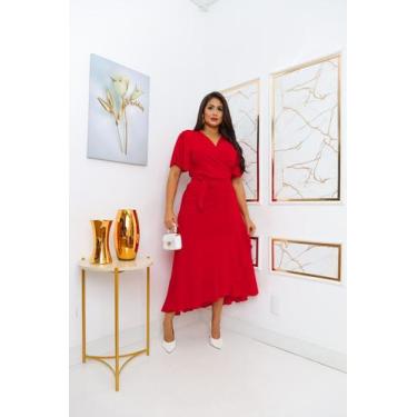 Imagem de Vestido envelope longo de viscolinho liso manga curto - LAJMA STORE, V