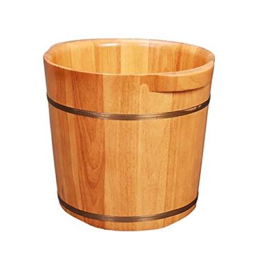 Imagem de FTOQWZXV Balde para banho de pés, acessórios de sauna, balde de água, banheiras de madeira feitas à mão, barril relaxante para os pés, presente (A)