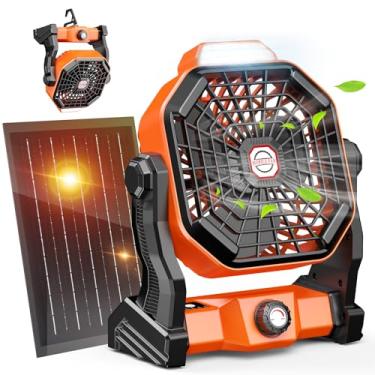 Imagem de Drchop Ventilador solar de acampamento de 20000 mAh, ventiladores alimentados por energia solar de 10 W com painel solar, ventilador recarregável e lanterna de LED, ventiladores de barraca ao ar livre
