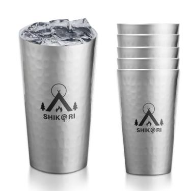 Imagem de SHIKORI Copos de metal 425 g, copo de café gelado, copos de alumínio puro, copos de cerveja martelados para festa de aniversário, acampamento, viagem ao ar livre, suprimentos (prata - 6 xícaras)