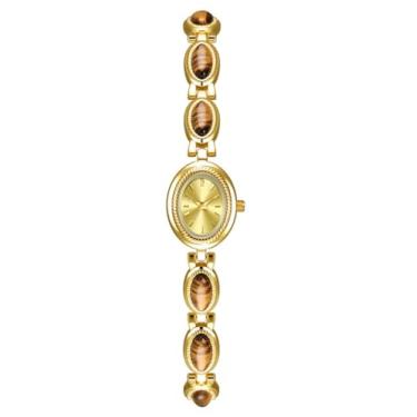 Imagem de ADSBIAOYE Relógio feminino dourado, à prova d'água, quartzo, elegante, oval, vintage, com mostrador pequeno, pulseira moderna, relógios femininos, Dourado, Relógio casual moderno